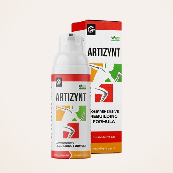 Biela fľaštička ArtiZynt Gel s pumpičkou a červeno-oranžovým pásom pred bielo-červenou krabičkou s nápisom Instant Active Gel